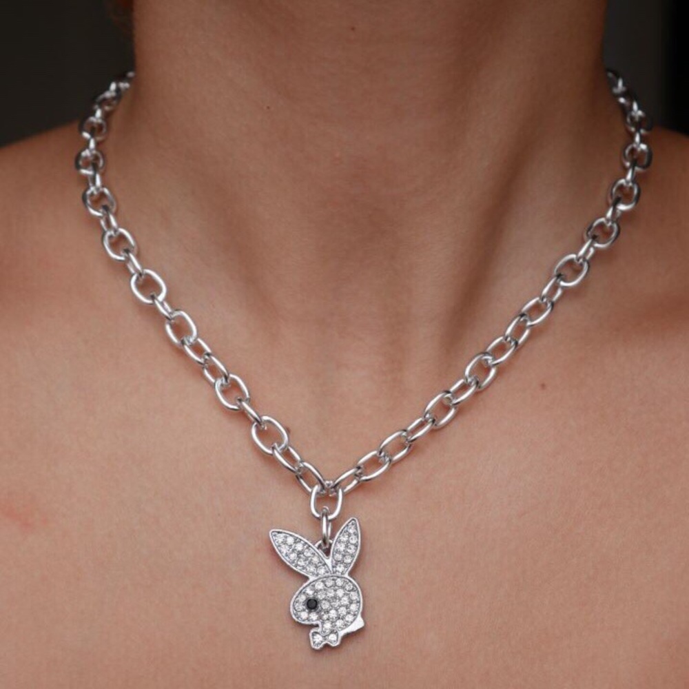Unisex Playboy bunny rhinestone necklace